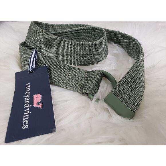 NWT Vineyard Vines MENS XS SOLID TEXTURE CANVAS D RING BELT Green Fall Golf Prep - Picture 1 of 5